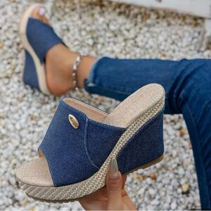 Chic Denim Wedge Sandals
